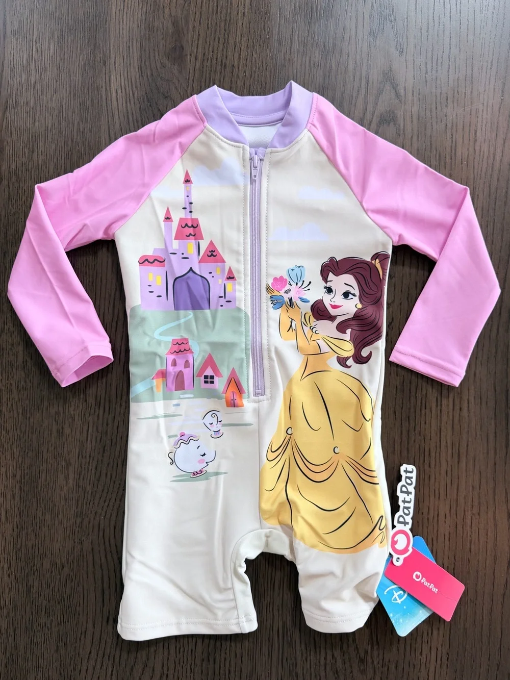 NWT Disney PatPat 12-18M Pink Yellow Belle Princess Swimsuit